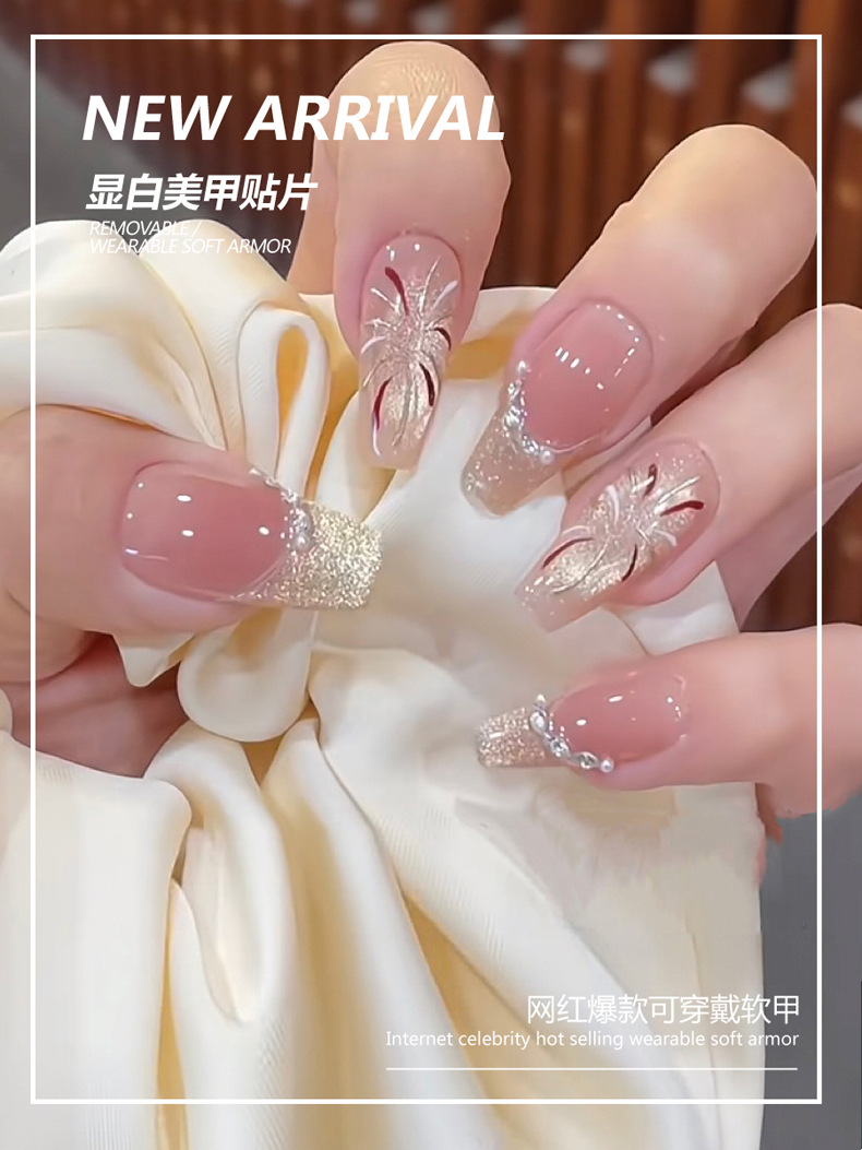 Best-selling wearable nail art pieces with a high-end look, cat-eye fireworks water diamonds, handcrafted nail art patches, and Xiaohongshu Hot Girl pre-made nails pic 4
