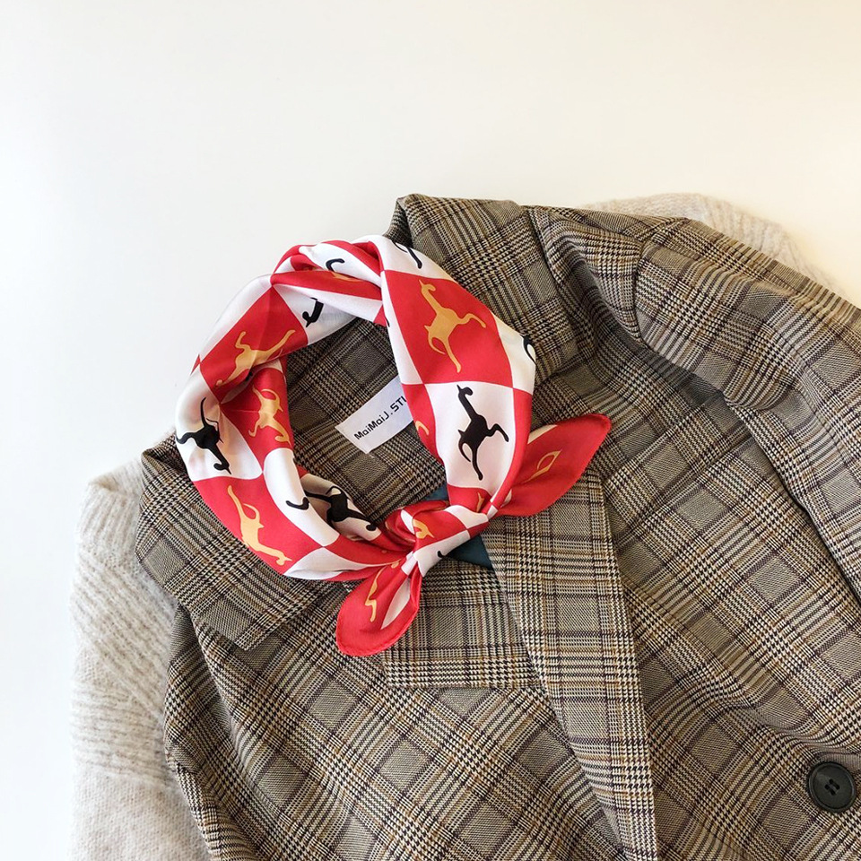 Wholesale silk scarves for overseas gifts and return gifts, cross-border silk autumn and winter decorative plain crepe satin 53cm floral neckerchiefs, small square scarves pic 40