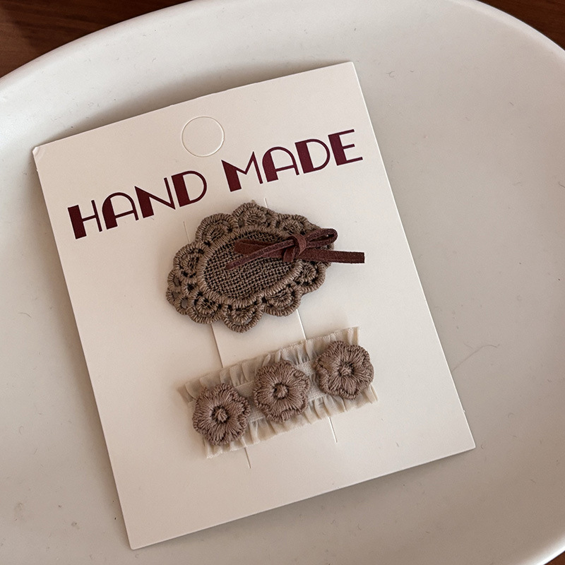 韩国布艺蕾丝奶油米发夹儿童甜美复古宫廷花朵发卡少女刘海夹BB夹详情13