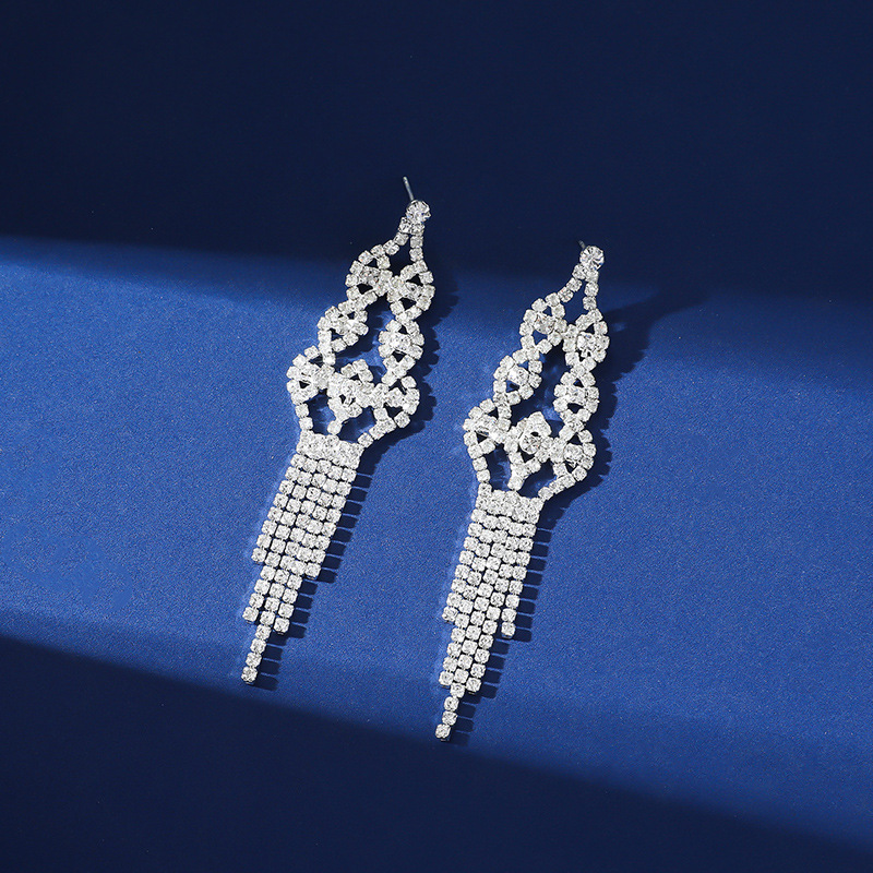 欧美夸张长耳环韩版气质满钻耳环水钻流苏夜店耳饰礼服宴会耳饰品详情15