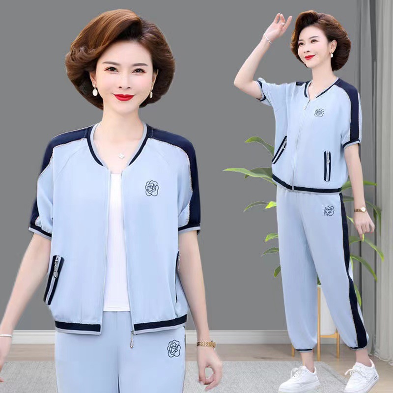 妈妈春装洋气小衫七分袖针织打底衫中年女士夏季冰丝T恤薄款上衣详情3