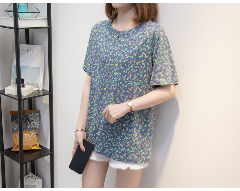 宽松短袖t恤女夏胖妹妹衣服女装韩版小清新大码印花圆领体恤上衣详情8