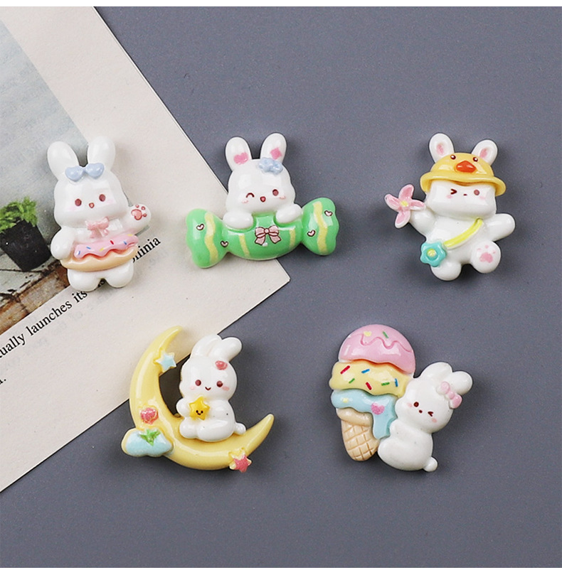 亮面卡通月亮兔子 diy奶油手机壳树脂配件手工发夹头绳饰品材料详情4