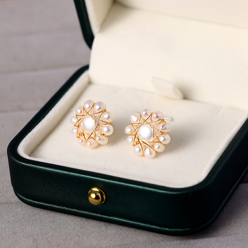 Natural freshwater pearl earrings, small pearl star-shaped stud earrings, 14K gold-plated S925 silver needle earrings, stud earrings for women pic 4