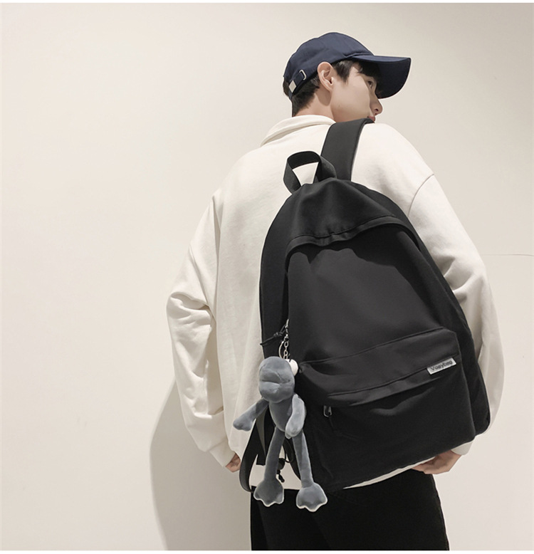 A large-capacity, ins, trendy and cool, canvas, simple grey backpack for boys in junior high school, senior high school and college pic 10