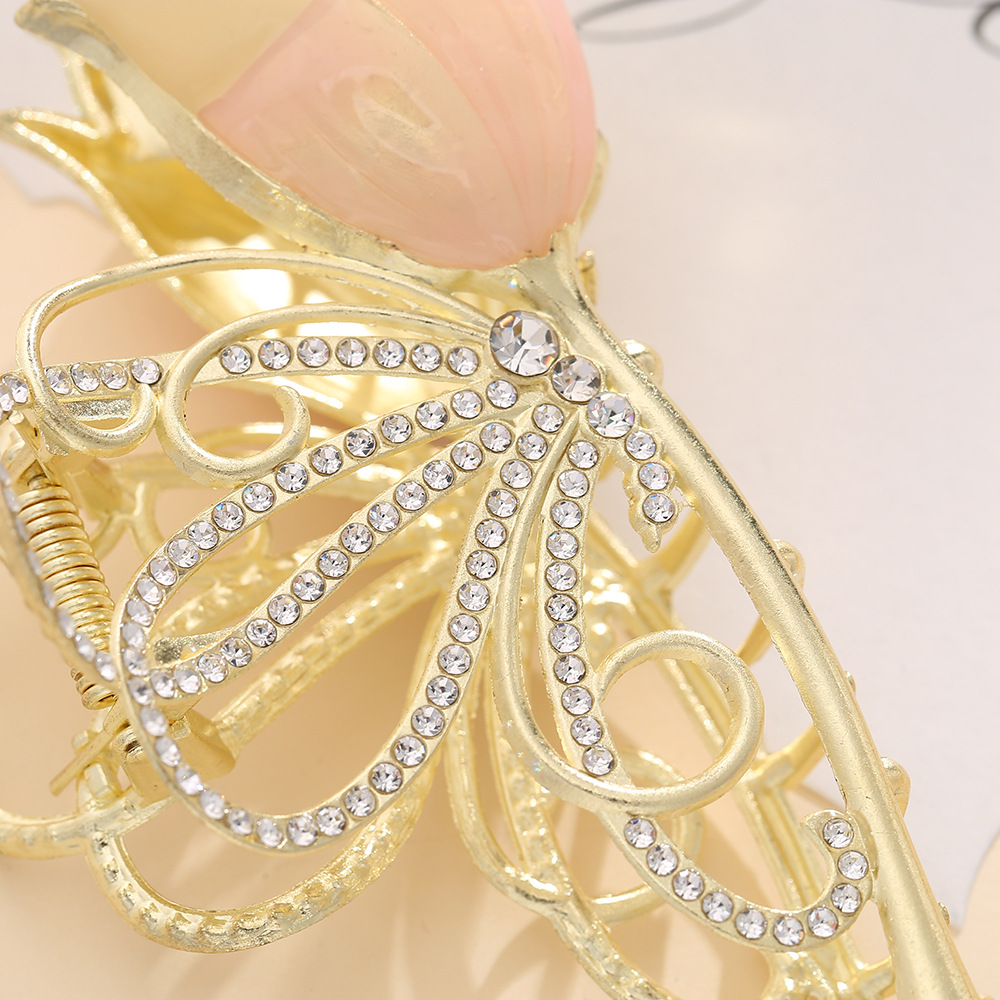 气质满钻金属鲨鱼夹发夹后脑勺盘发抓夹女秋冬玫瑰蝴蝶夹子批发详情4