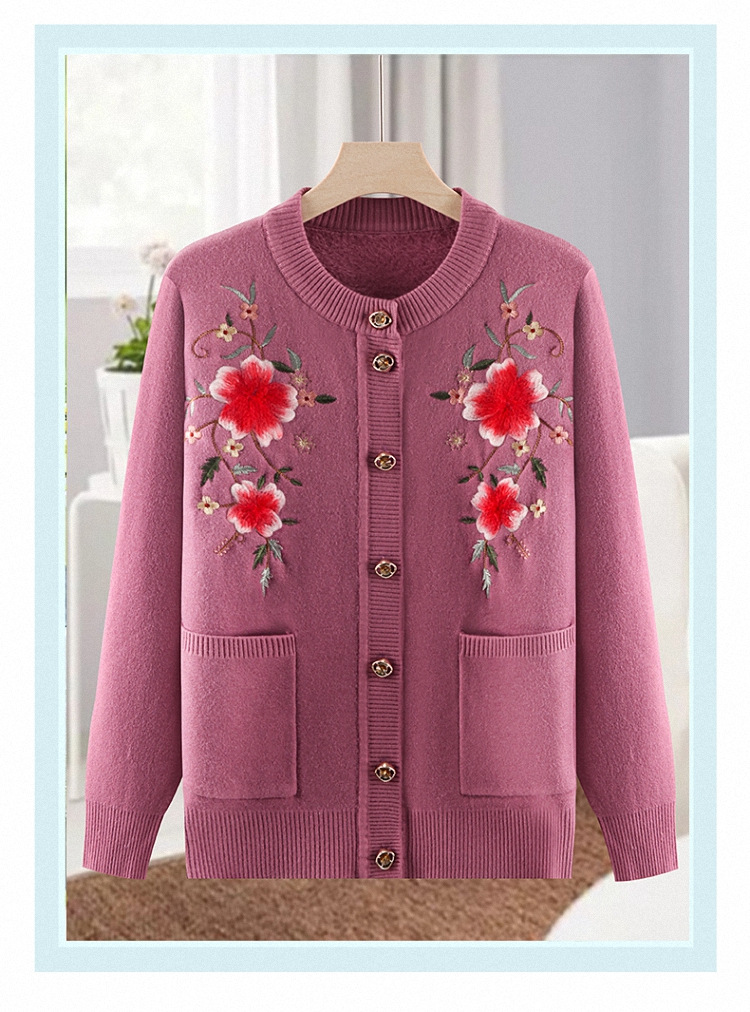 Warm tops for middle-aged and elderly people in autumn and winter: sweaters for grandmothers with fleece, cardigans for mothers, winter coats, and base coats for the elderly pic 5