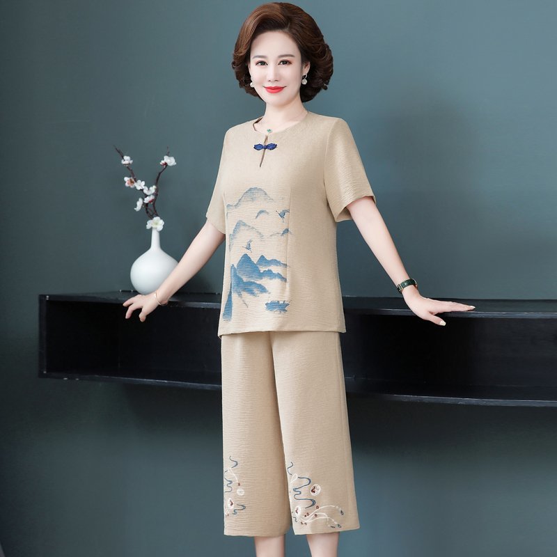 年轻妈妈时尚雪纺连衣裙加大码女中长款短袖夏季新款遮肚过膝长裙详情4