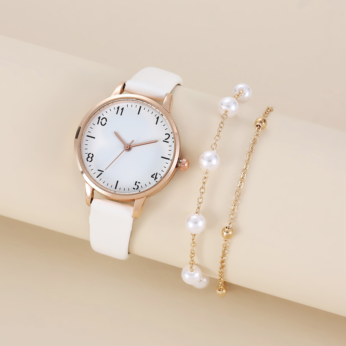 电商热卖女士百搭石英表时尚简约气质珍珠配链条女款腕表皮带学生详情2