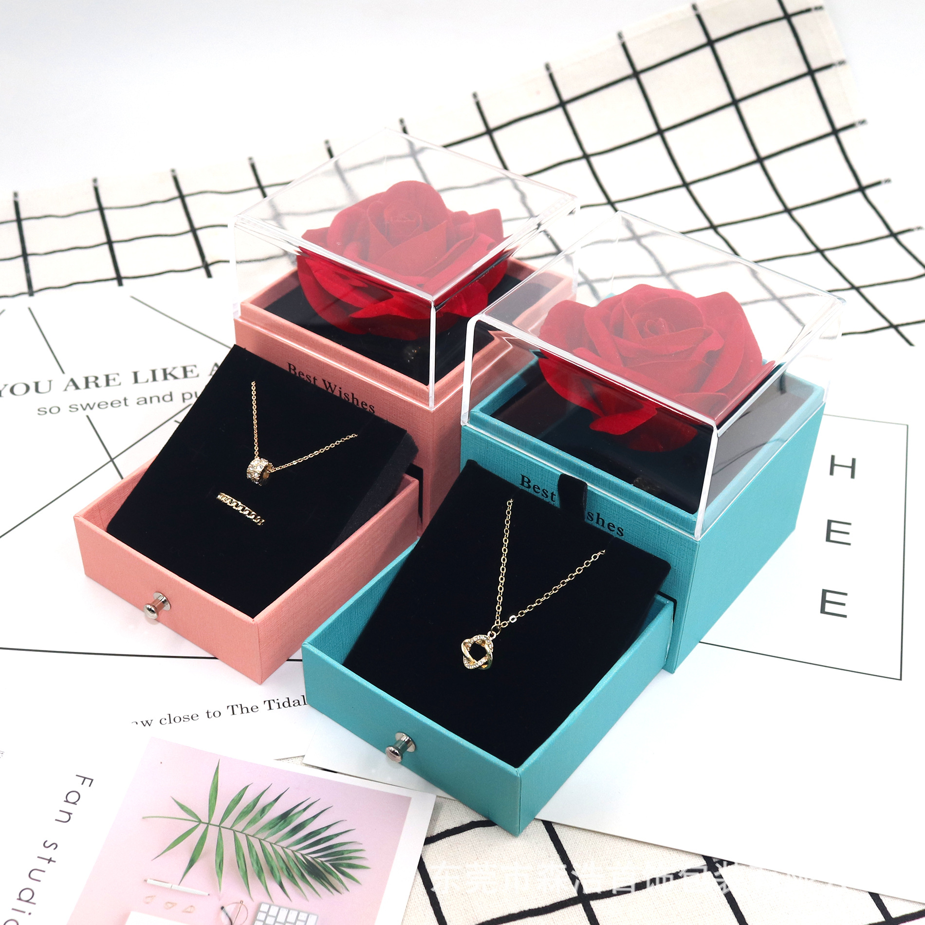 Transparent acrylic rose jewelry box, ring necklace box, jewelry and accessory box, storage gift box pic 16