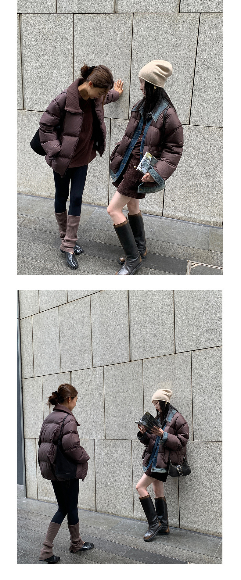 Qumeng DT CLASSIC Retro patchwork fake two-piece denim down jacket for women, 90 white duck down winter coat for women pic 56