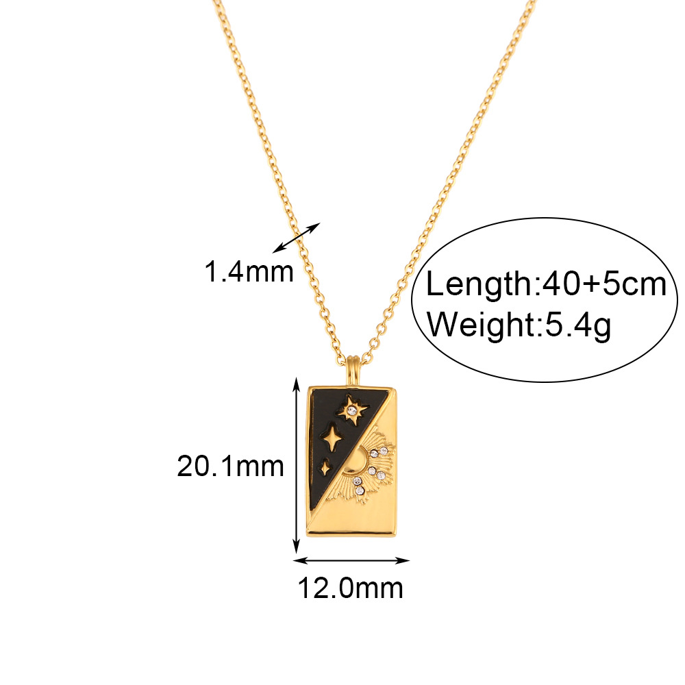Stainless steel rectangular oil-dripping zircon tarot card necklace, a popular and retro pendant accessory on Instagram in Europe and America pic 8