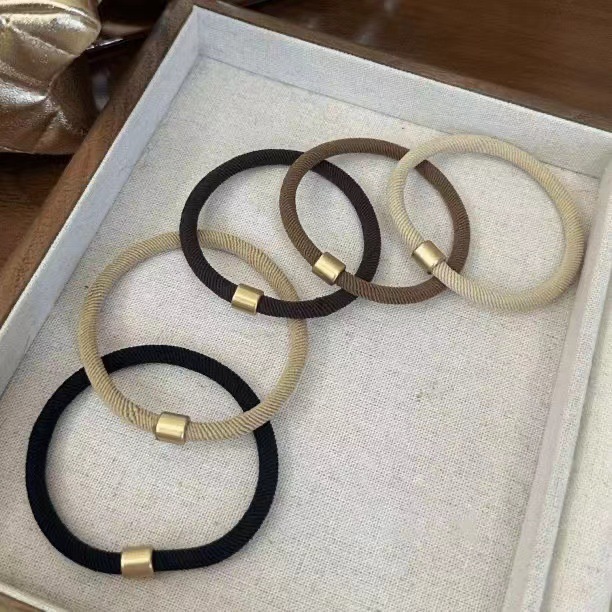 2024 New high-elasticity Maillard simple old money style hair band, high ponytail hair band, durable hair tie and leather cover pic 3