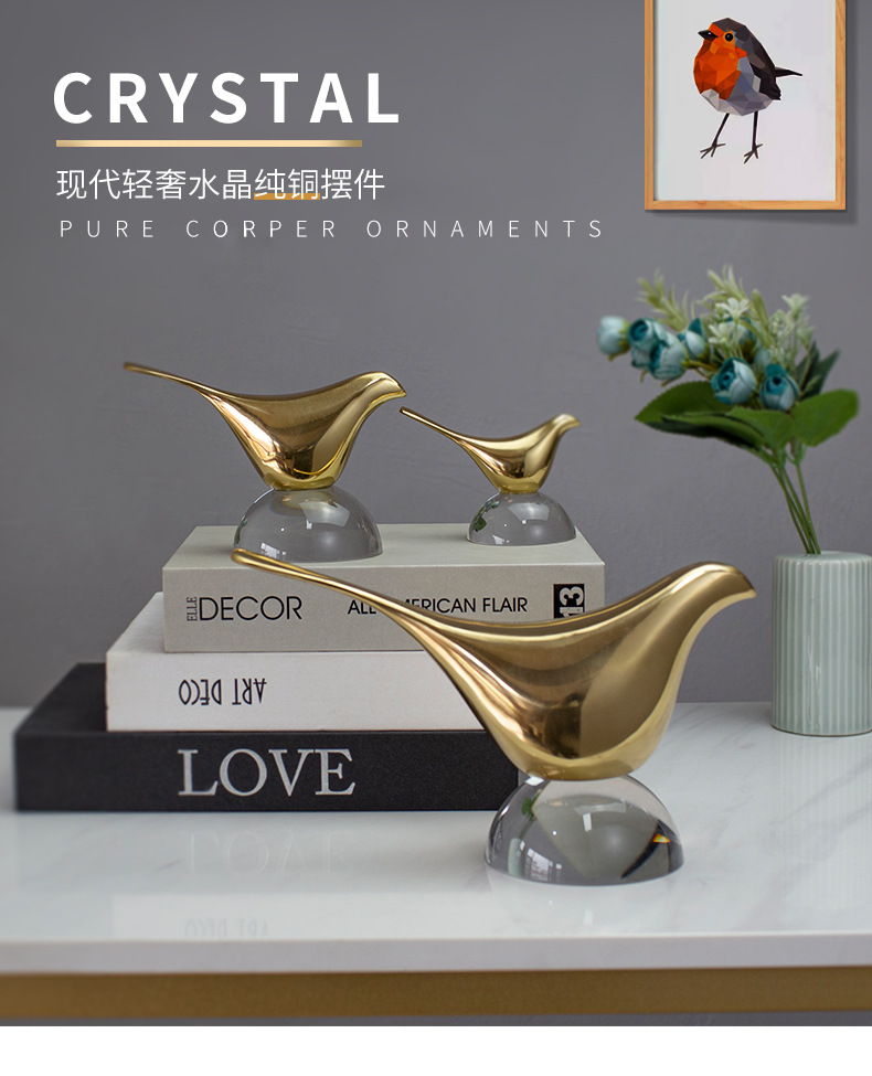 Creative pure copper bird ornaments, Nordic light luxury TV cabinet, now wine cabinet decoration, office desk handicrafts pic 17