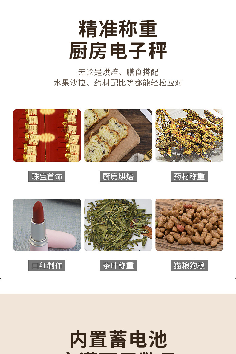 Waterproof electronic scale, kitchen scale, charging, gram weight, coffee and food, small household baking spoon, precise measurement, electricity pic 2