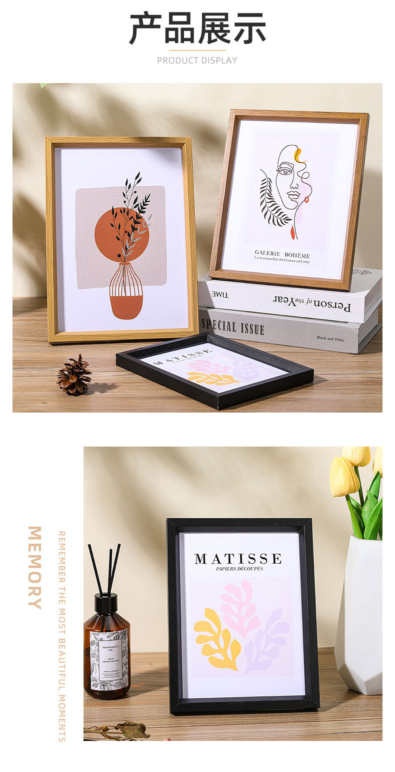 Cross-border best-selling simple wooden photo frame stand wholesale with sloping 6-inch, 8-inch and 10-inch A4 creative wall-mounted picture frames pic 4