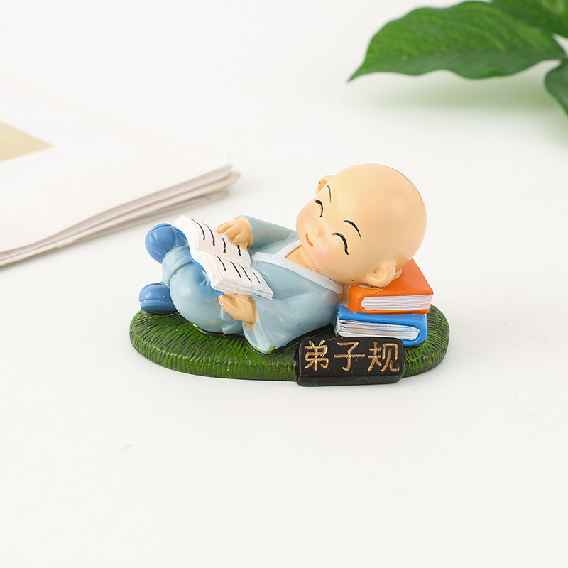 新款可爱卡通桌面小摆件四书五经博学看书小和尚树脂工艺品摆件详情13