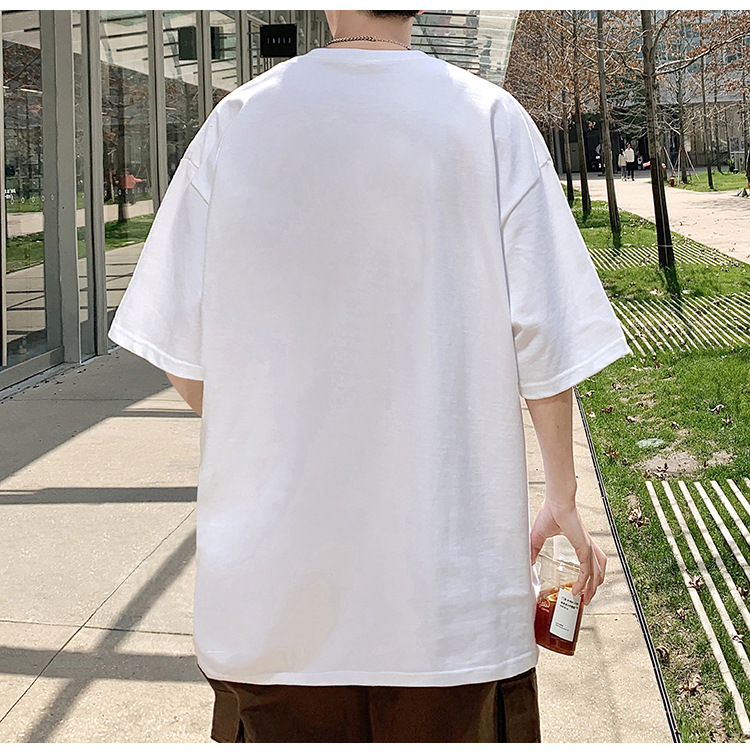 Camiseta de manga corta de estilo americano de algodón pesado hombre verano 2024 nuevo oso estampado estado de moda puerto estilo chico camiseta pic 32