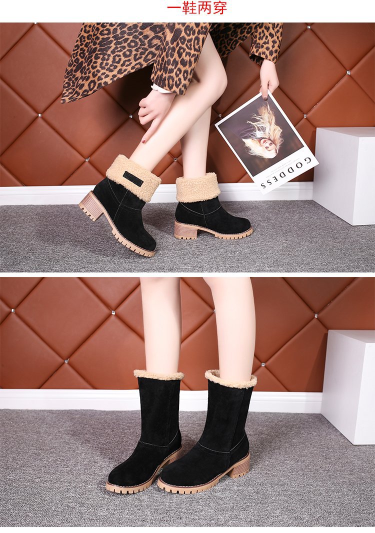 2024冬季新款绒面厚底粗跟中筒靴43码保暖棉鞋圆头大码外贸女靴子详情5