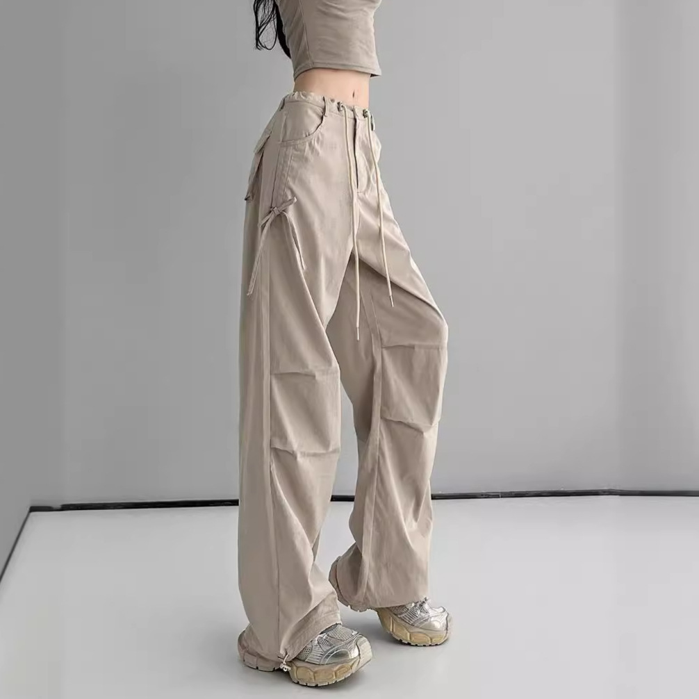 美式白色工装裤女夏季薄款潮流百搭宽松显瘦束脚休闲裤高腰运动裤详情1