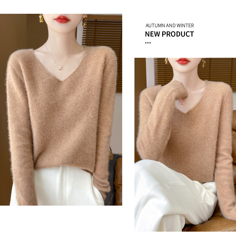 濮院羊毛衫女100纯羊毛一线成衣V领软糯针织上衣外穿显瘦打底衫详情32