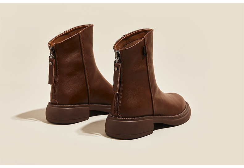 秋冬加绒真皮马丁靴女 韩版后拉链瘦瘦女靴子复古中帮大码休闲鞋详情27