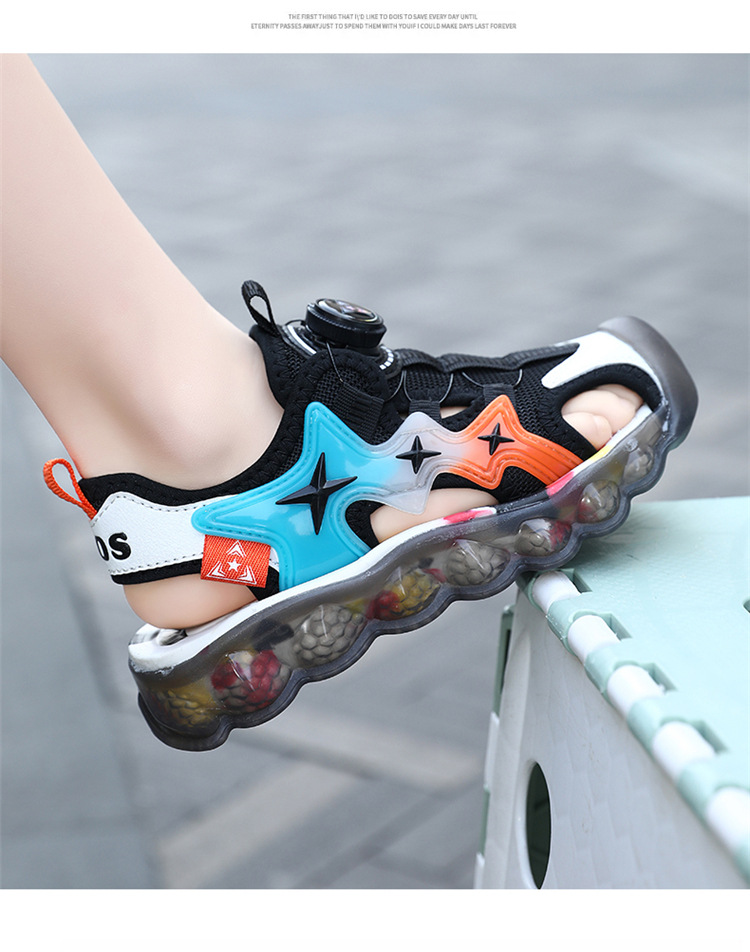 男童运动软底旋转新款2024夏季凉鞋纽扣中大童防滑儿童沙滩鞋包头详情13