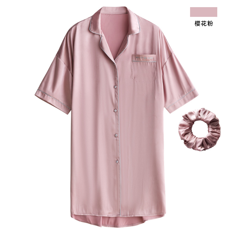 冰丝睡衣女夏季短袖女士睡衣家居服情侣绵绸睡衣v领开衫一件代发详情29