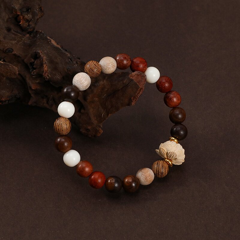 檀木多宝珠手串女新中式民族风百搭串珠手链复古禅意念珠手饰批发详情3
