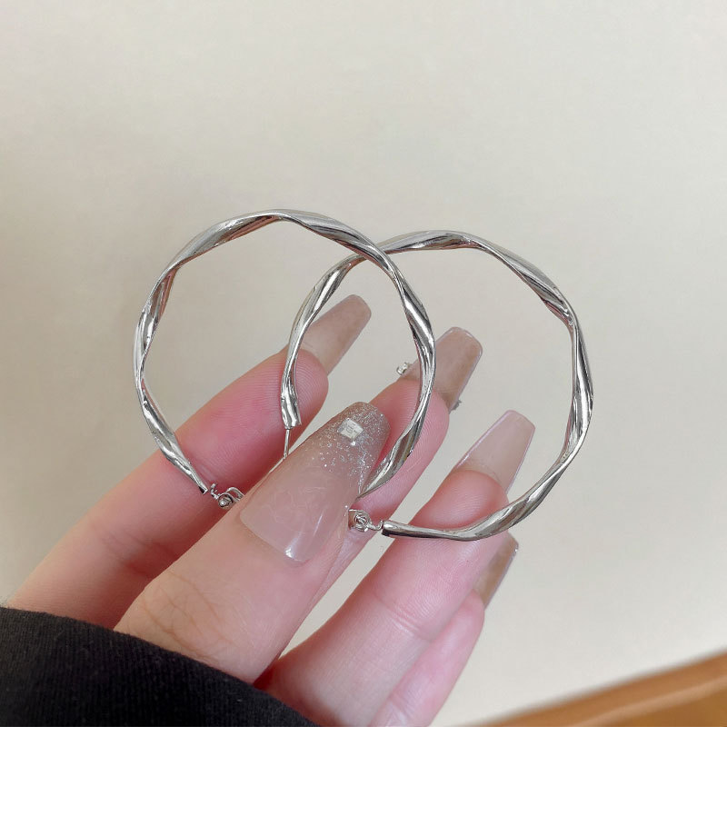 925银针圆脸显瘦大圆圈耳环女高级感轻奢气质不规则耳圈耳饰批发详情12