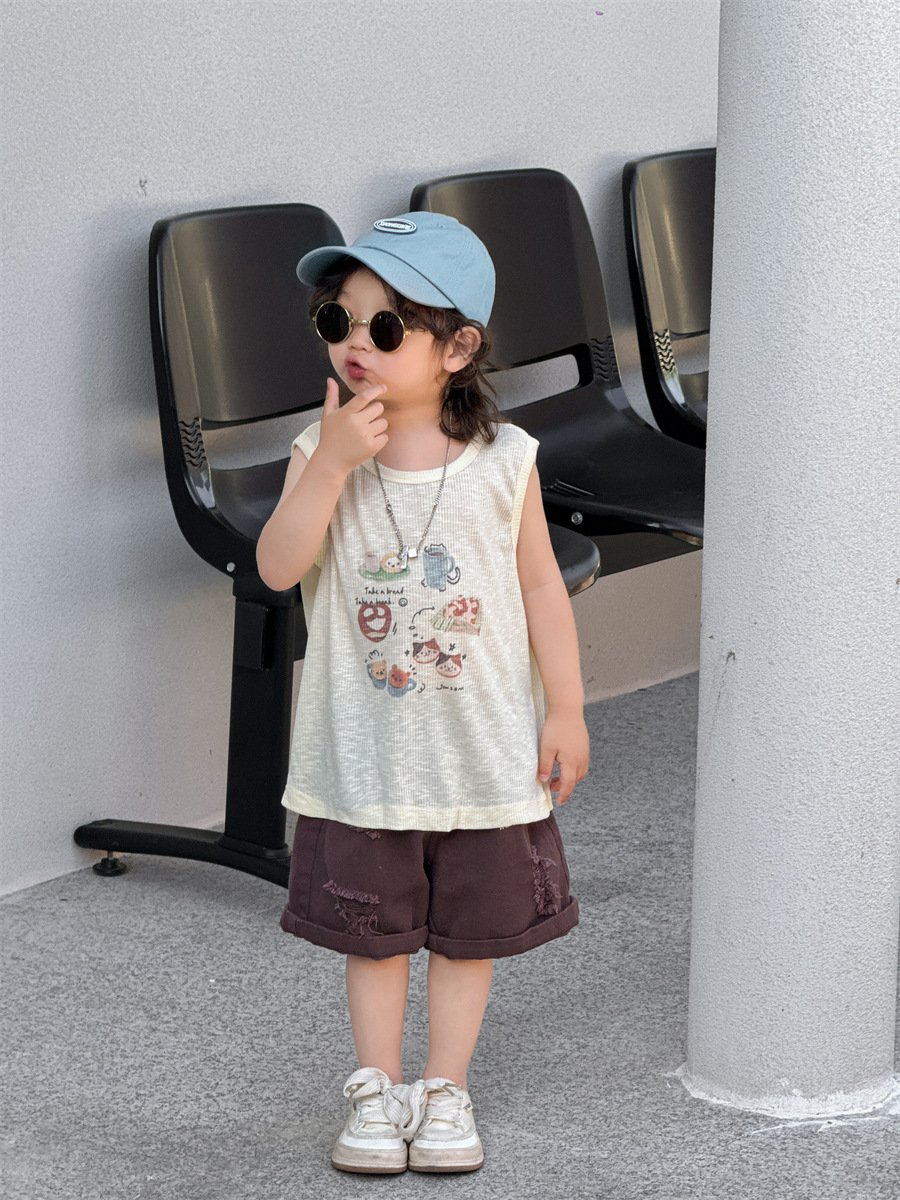 宝宝短袖夏装薄款男童夏款韩版童装2024夏季儿童拉架印花背心详情23