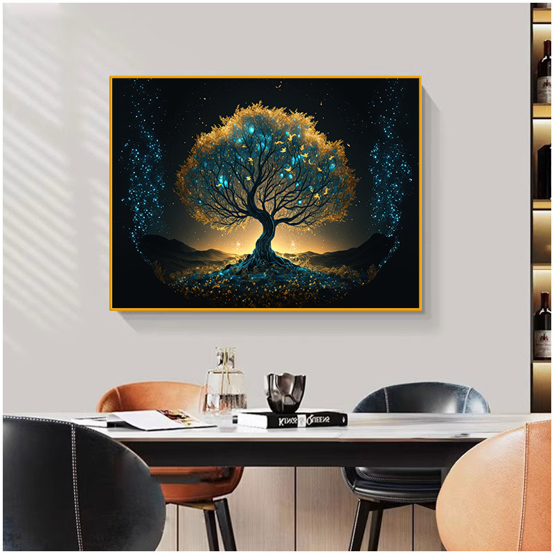 发财树晶瓷铝合金镶钻画装饰画客厅沙发背景墙壁画现代轻奢挂画芯详情3