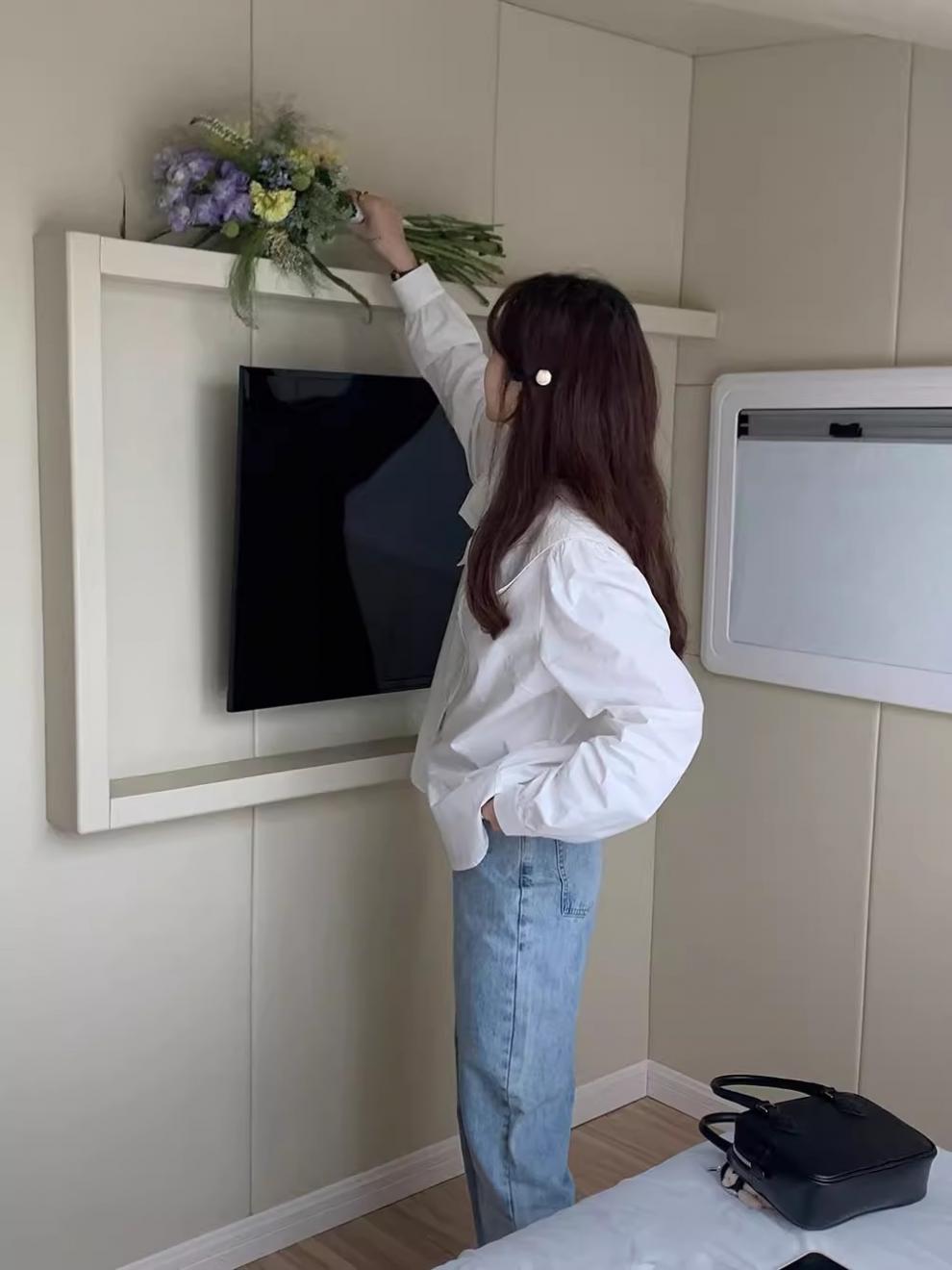 韩系设计感小众蝴蝶结娃娃领白色衬衫女2024春秋新款内搭别致上衣详情6