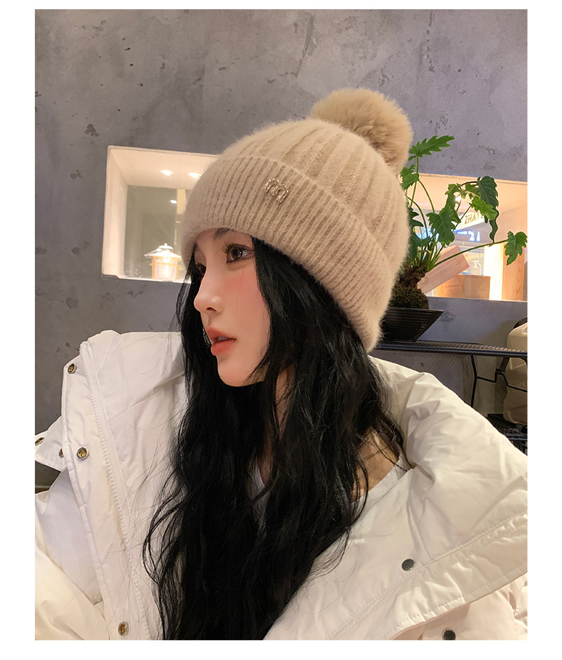 新款秋冬季针织毛球显脸小套头帽户外加绒保暖女甜美护耳毛线帽子详情22