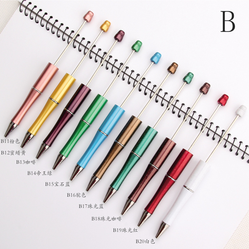 Wholesale of bead pens in stock, diy creative plastic bead ballpoint pens, UV electroplated bead pens, three-color gradient bead pens pic 9