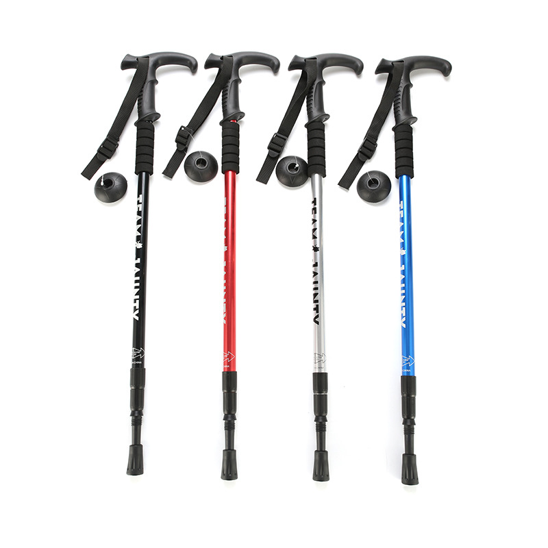 Three-section telescopic straight handle curved handle high-strength aluminum alloy outdoor hiking poles, walking sticks and walking crutches pic 2