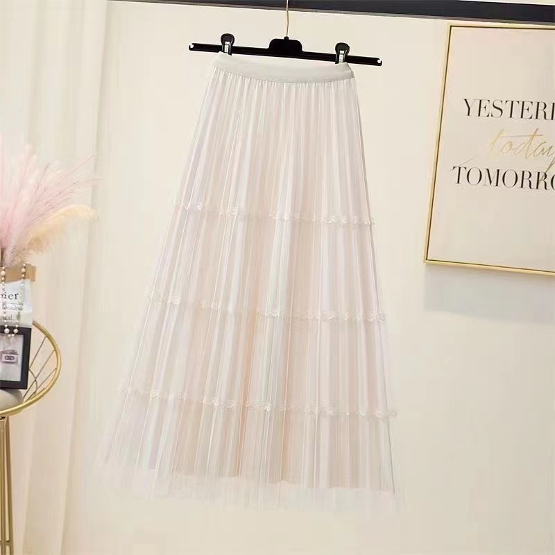 2024年新款夏季网纱裙法式甜美高腰显瘦A字百褶裙百搭网纱半身裙详情4