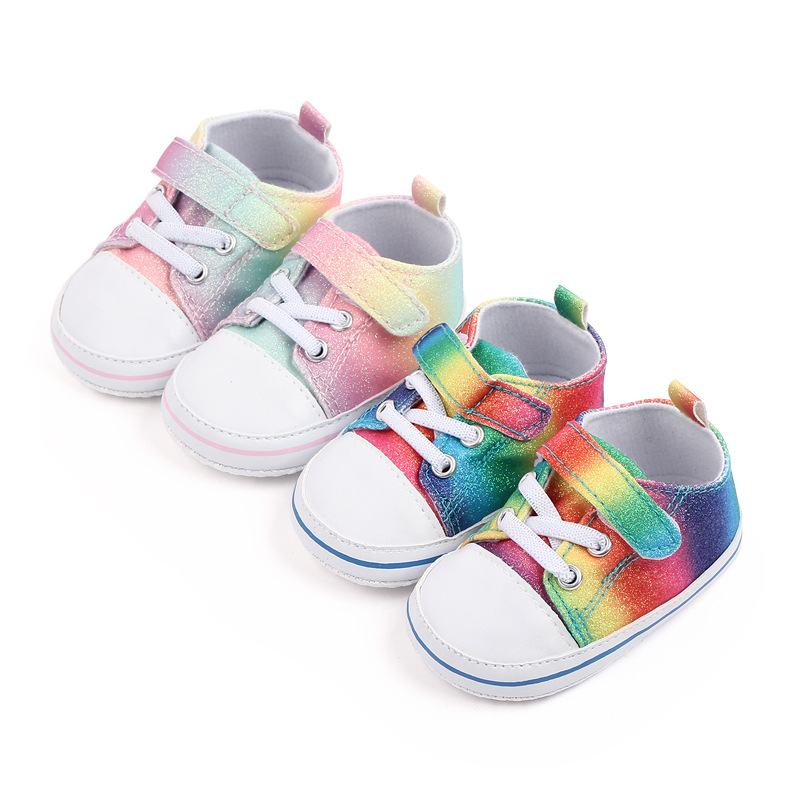 New colored canvas baby shoes with anti-slip soft soles and glitter pink for toddlers aged 0-1, wholesale 2790 pic 2
