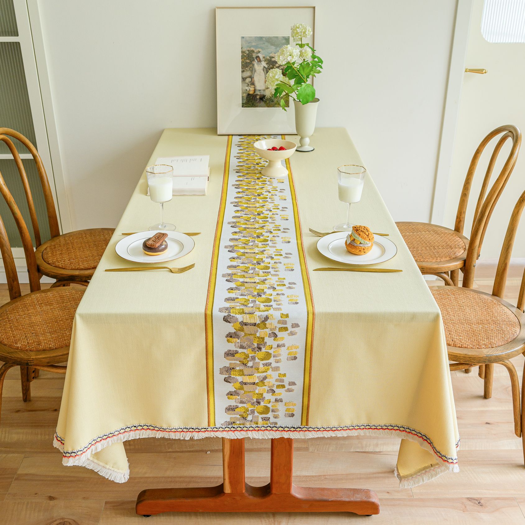 New Chinese-style embroidered tablecloth, cotton and linen solid color, Nordic light and fresh, rectangular for home use, with a sense of luxury pic 32