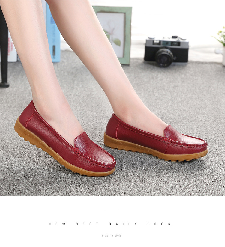 真皮豆豆鞋软底女鞋妈妈鞋女式休闲平底鞋牛筋底一脚蹬中老年单鞋详情13