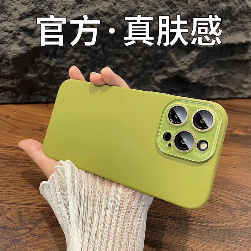 Crystal lens protection is suitable for Apple 15Promax phone case with lychee pattern, PC hard case, iPhone14 lens film scratch-resistant pic 5