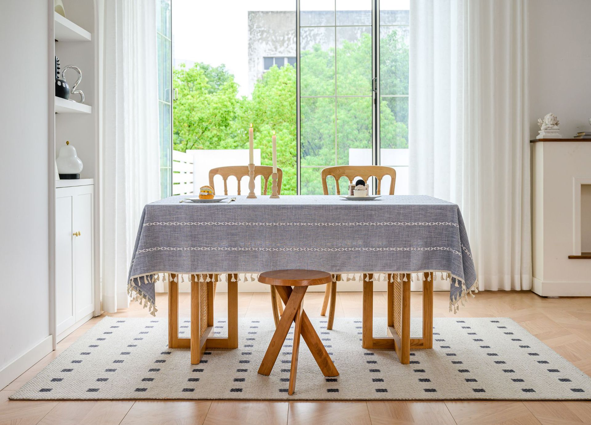 Cross-border three-dimensional embroidered striped tablecloth, popular black solid color, white cotton and linen tablecloth cover, fabric outdoor party pic 52