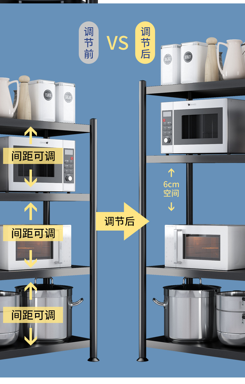 厨房置物架落地多层微波炉烤箱多功能储物货架锅架锅具收纳架家用详情7