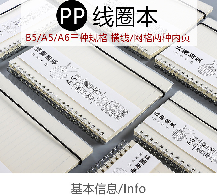 Transparent PP binding coil notebook, creative and simple side-flip grid horizontal line notebook, notepad, student stationery wholesale pic 1
