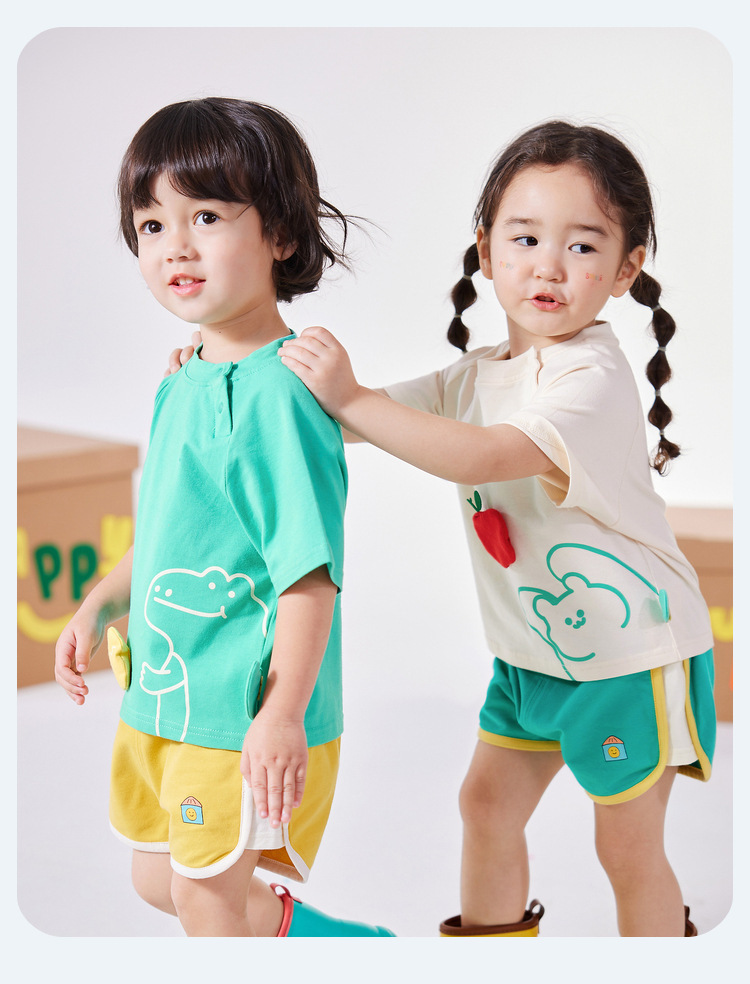 嘟嘟家儿童套装夏季宝宝短袖t恤夏装男童长裤女童体恤童装卡通潮详情17
