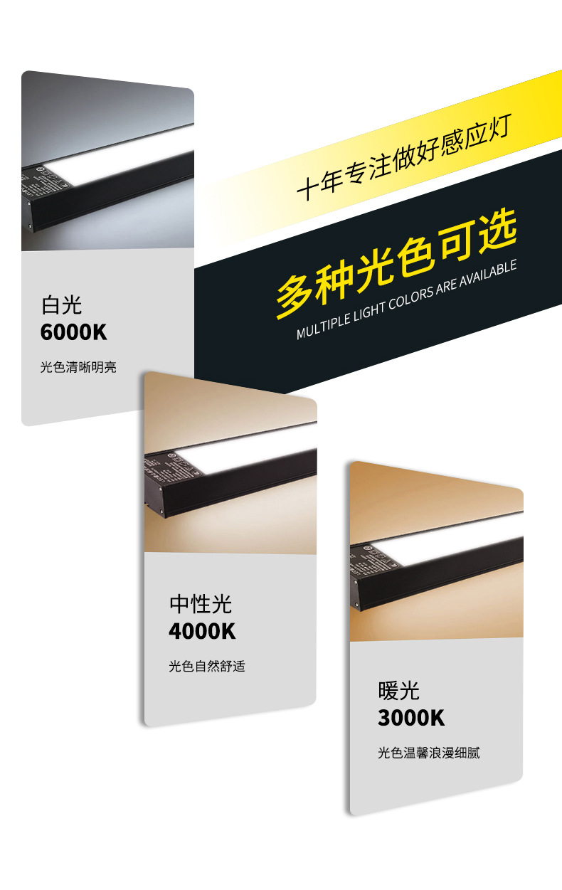 车库灯人体感应格栅方通灯红外感应雷达感应日光灯管一体化线条灯详情6