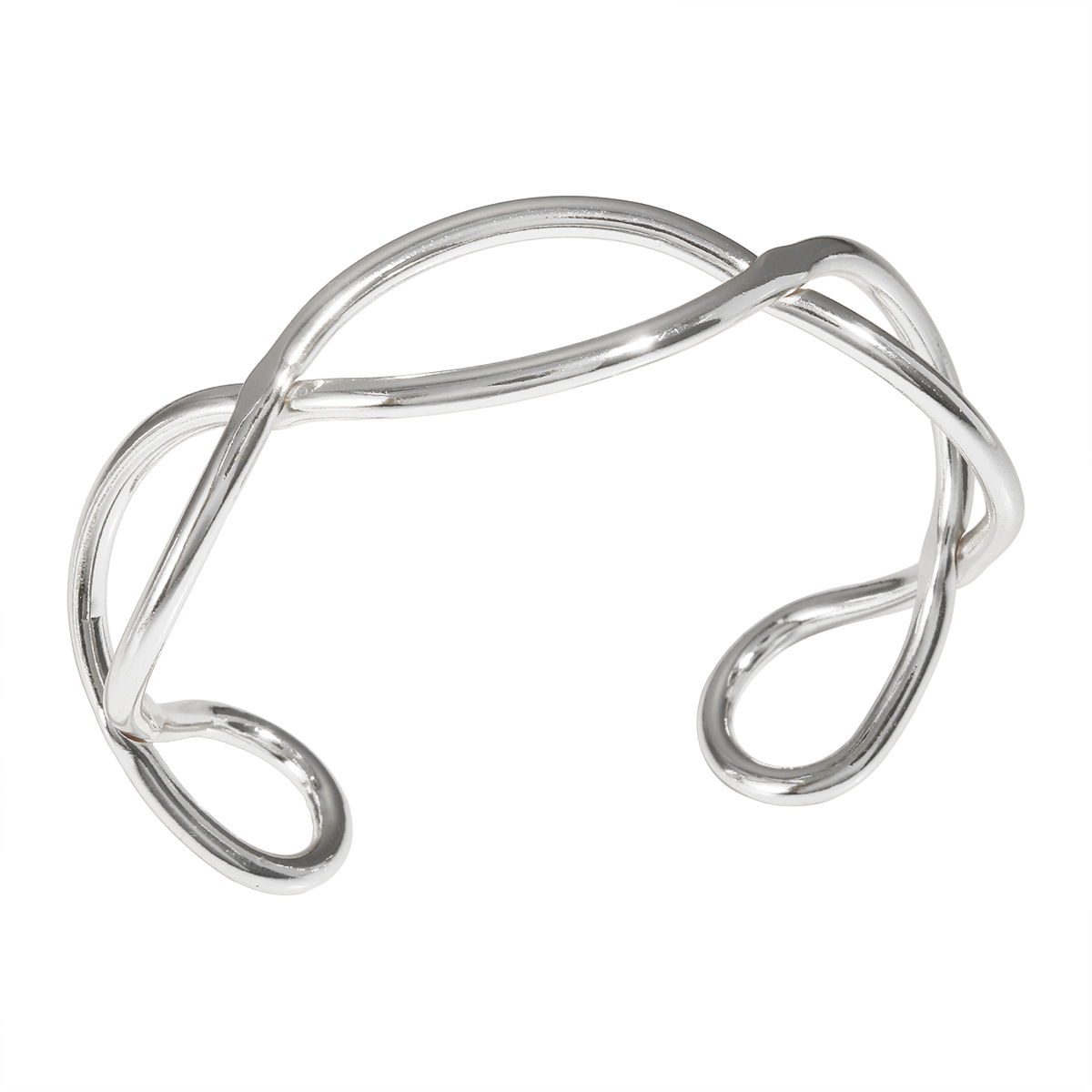 Simple oval cross-opening bracelet, European and American style trendy wristband, personalized and fashionable stainless steel jewelry wholesale for women pic 10