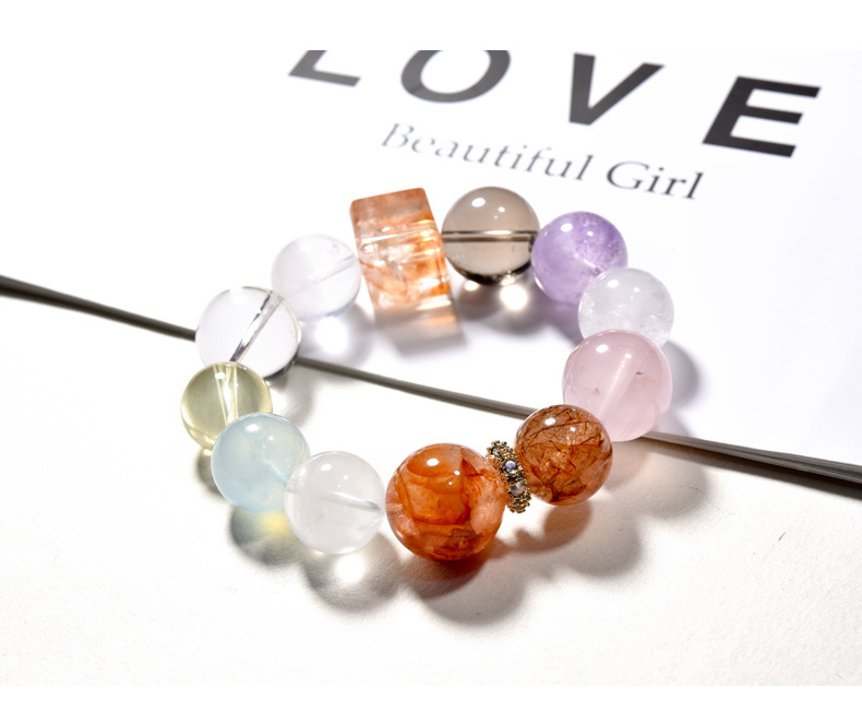 Natural crystal bracelet, large multi-treasure amethyst aquamarine red gel flower single-ring bracelet, simple live streaming wholesale pic 9