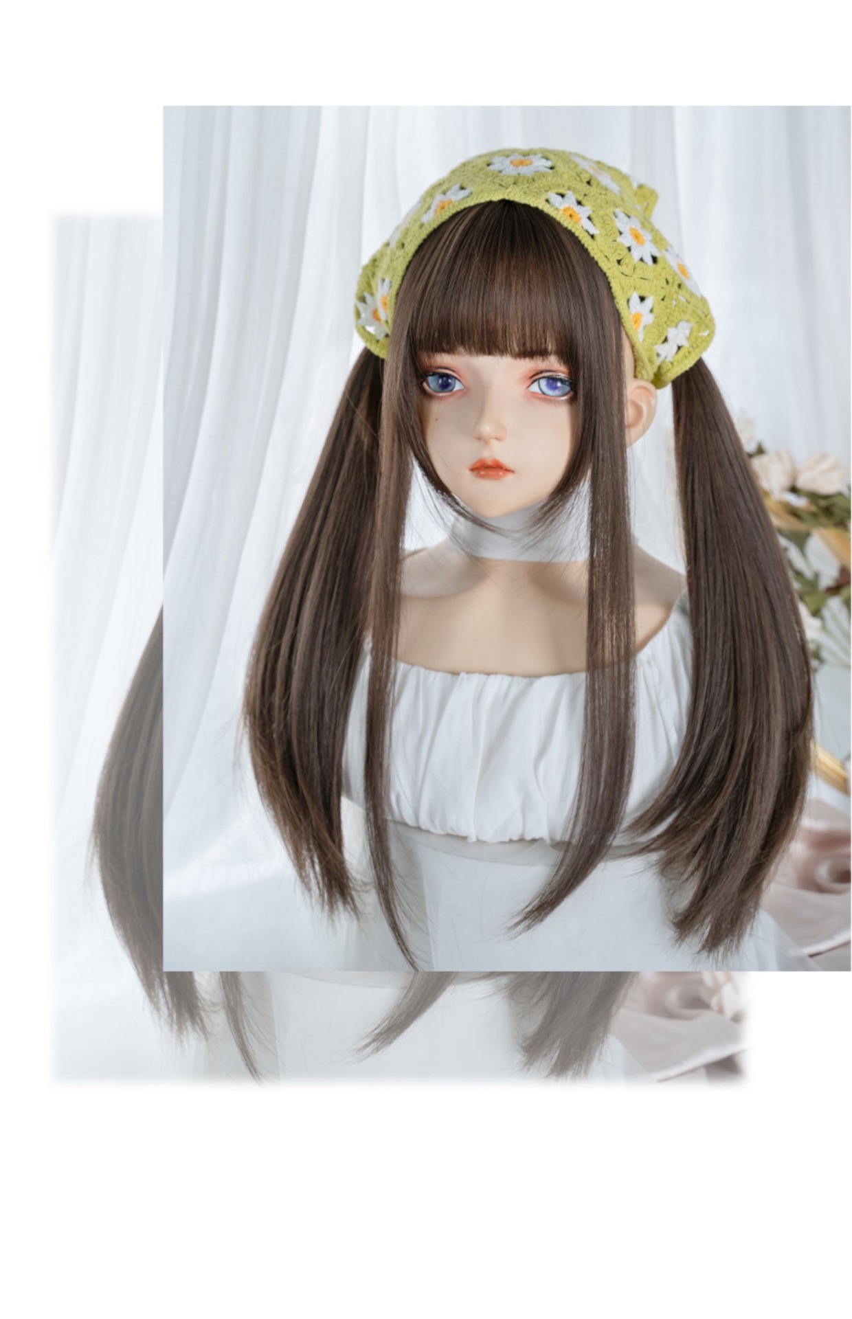 Factory wholesale wig for women with long hair, popular Japanese-style round face, realistic long straight hair, natural bangs, full head coverings for women pic 8