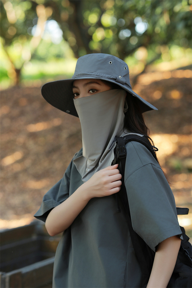 大沿防晒遮脸面纱罩遮阳帽子女士夏季登山帽户外男防紫外线钓鱼帽详情8
